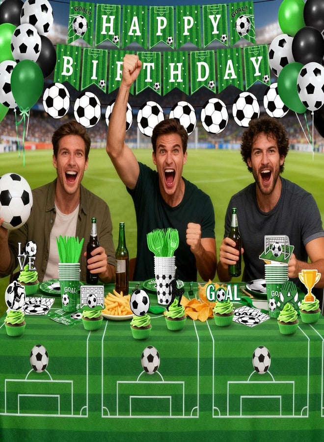 QIYANPAX Soccer Birthday Party Decorations Includes Plates, Napkins, Cups, Tablecloths, Balloons, Cake & Cupcake Toppers, Honeycomb Centerpieces, Banner for Boys Sport Soccer Party Decorations, Serves 24 - Image 4